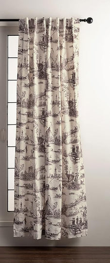 Maison d' Hermine Curtains for Living Room 100% Cotton 124 inch Length Two Panels Light Filtering Toile Curtains for Bedroom Windows with Rod and Loop Pockets Drapes (Calais Charcoal, 50" W x 124" L)