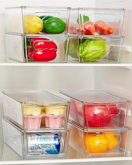 Vtopmart 12pcs Clear Organizers and Storage Bins with Lids, Stackable Plastic Storage Containers with Handles for Fridge, Freezer, Pantry, Cabinet, Kitchen Organization