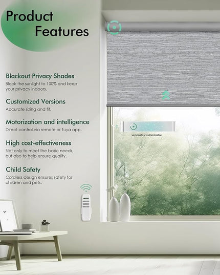 Yoolax Motorized Blinds with Remote, Blackout Remote Shades for Windows, Automatic Roller Shades Cordless Electric Blinds for Bedroom Living Room Office, Custom Size (Jacquard Gray)