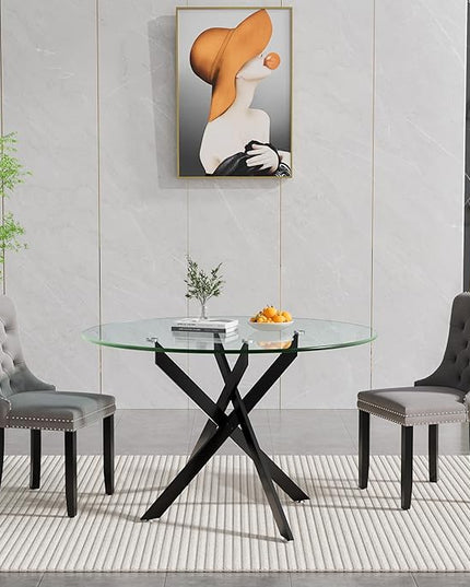 HomVent 3 Piece Round Glass Dining Table Set, Tempered Glass Dinner Table Set for 2 Kitchen Table Set with 2 Velvet Upholstered Chairs for Kitchen Dining Room
