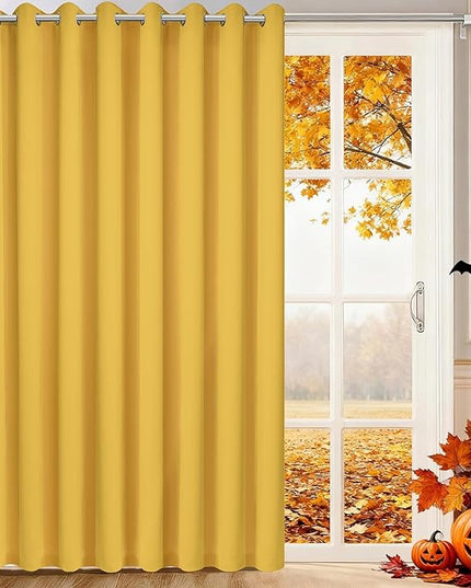 Yakamok Extra Wide Blackout Curtain for Sliding Glass Door, Grommet Thermal Insulated Room Divider Curtain 100W x 84L inch, Room Darkening Patio Curtain,8.3ft Wide x 7ft Tall, 1 Panel,Mustard Yellow