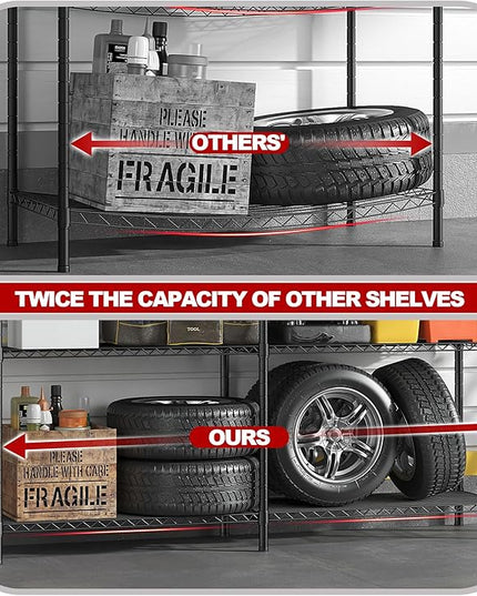 REIBII 5 Tier Wire Shelving Storage Shelves Loads 1430LBS, 58" W Metal Shelving Unit for Storage Adjustable Heavy Duty Garage Shelving Pantry Shelves Kitchen Shelving, Black, 2 Pack