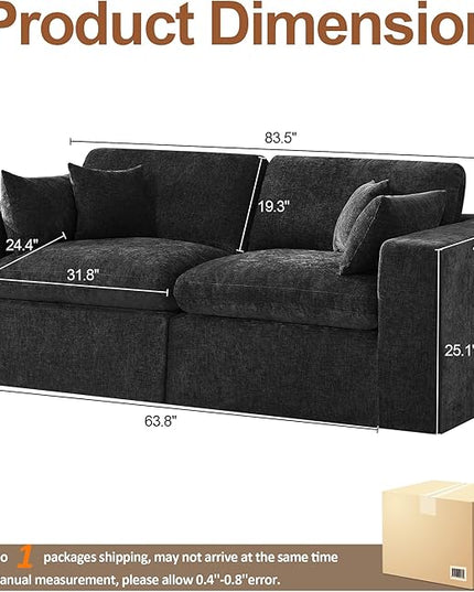 88''Cloud Boneless Sectional Couch, Modular Sectional Sofa Deep Seat, Upholstered Convertible Comfy Loveseat Chenille Memory Foam Sofa Couches for Living Room, Dark