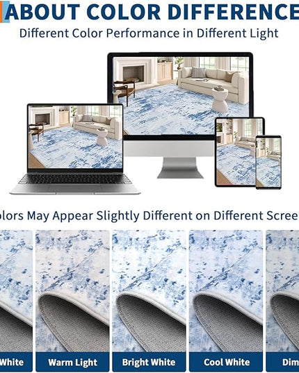 Modern Abstract 2x3 Area Rug Non Slip Non Shedding Low Pile Stain Resistant Rug for Entryway Kitchen Bedroom,Light Blue