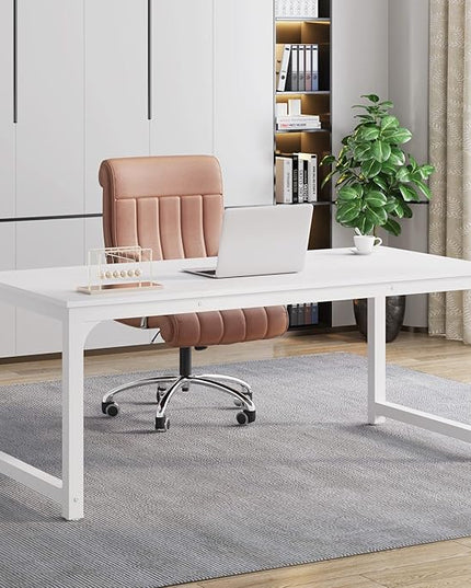 Tribesigns Modern Computer Desk, 63 x 31.5 inch Large Executive Office Desk Computer Table Study Writing Desk Workstation for Home Office, Spliced Desktop, White