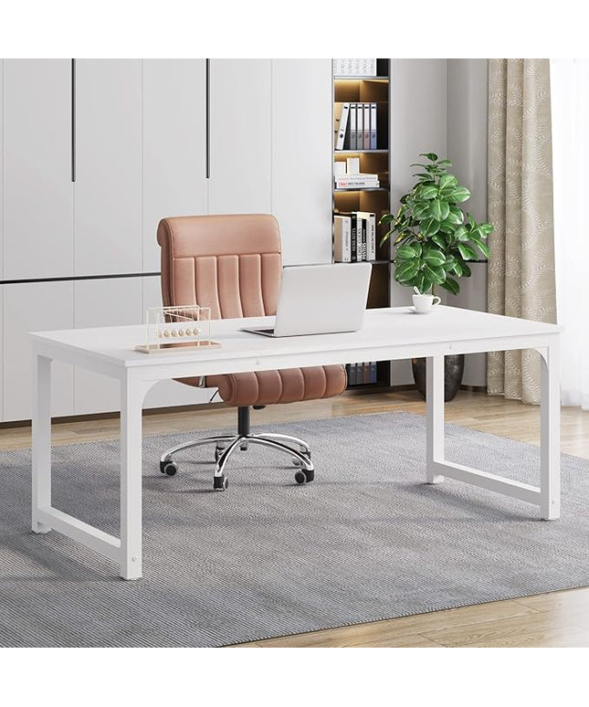 Tribesigns Modern Computer Desk, 63 x 31.5 inch Large Executive Office Desk Computer Table Study Writing Desk Workstation for Home Office, Spliced Desktop, White