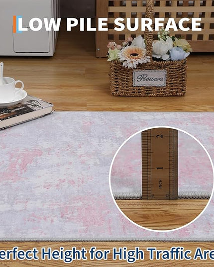 Modern Abstract 2x10 Runner Rug Washable Non Slip Stain Resistant Rug for Hallway Kitchen Bedroom Non Shedding Low Pile Indoor Floor Cover,Grey Pink
