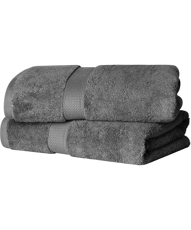 Superior Egyptian Cotton Pile Bath Towel Set of 2, Ultra Soft Luxury Towels, Thick Plush Essentials, Absorbent Heavyweight, Guest Bath, Hotel, Spa, Home Bathroom, Shower Basics, Charcoal
