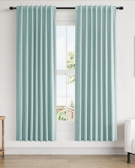 Guken 100% Blackout Linen Curtains 72 Inch Length 2 Panels Set for Living Room Bedroom Back Tab Thermal Insulated Black Out Linen Drapes Room Darkening Window Curtains,Light Blue