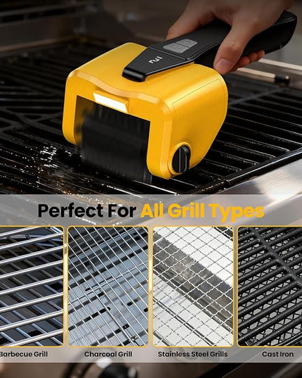 Grill Brush - 4000mAh Electric Grill Brush for Outdoor Grill with Dual-Speed Motor, No Bristle Shedding BBQ Brush Cleaner, Dishwasher-Safe, 90 Mins Working Time with LED Light, As a Ideal Gift