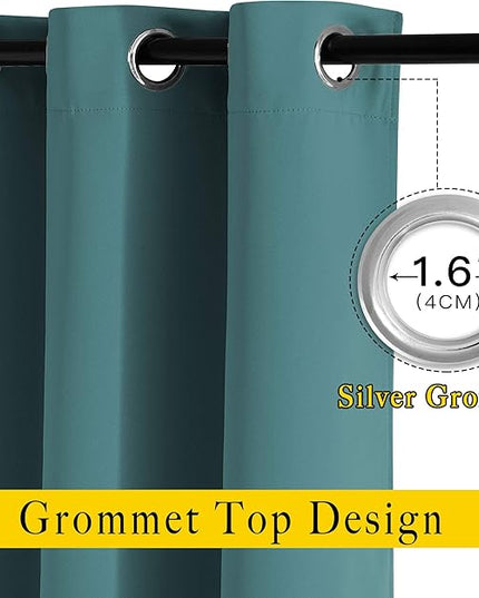 NICETOWN Blackout Sea Teal Curtains 84 inches Long, Grommet Room Darkening Thermal Insulated Sound Dampening Window Treatments for Bedroom/Home Office, 2 Panels, W46 x L84
