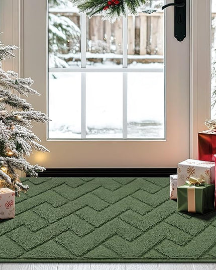 hicorfe Indoor Doormat,Front Back Door Mat TPR Backing Non Slip Mats 20"x31.5" Absorbent Resist Dirt Entrance Doormat Inside Floor for Entryway Washable Low-Profile(Green)