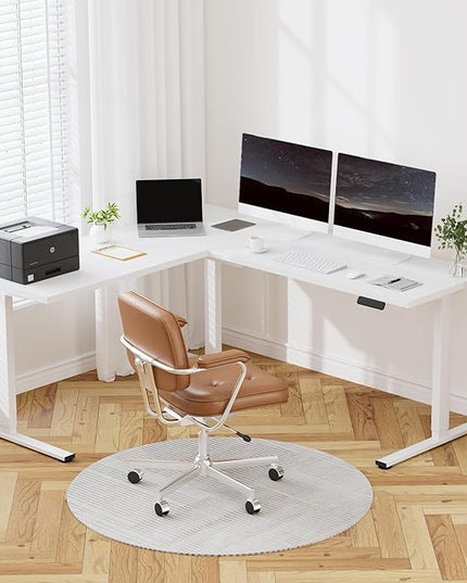 FLEXISPOT L Shaped Standing Desk, 71 x 63 Inch Electric Height Adjustable Corner Desk, Sit Stand Computer Workstation, Preset Controller, Home Office, White Frame with White Top