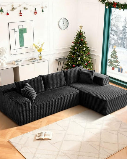 103.54'' Sectional Sofa, Flannel Fabric L Shaped Sofa, 4 Seat Modern L Shape Couch with 2 Pillows Left Hand Lounge for Living Room, Office