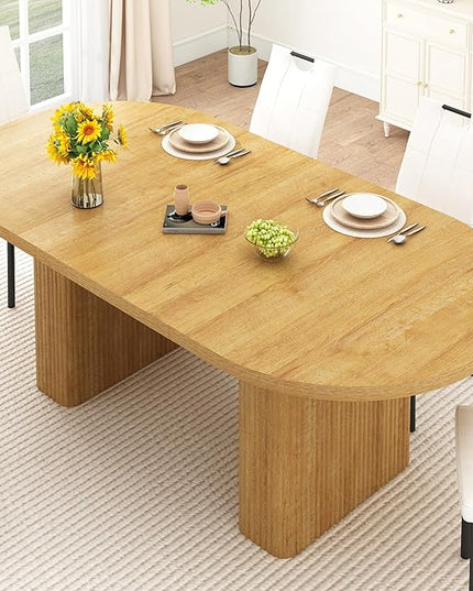 70.8 in Dining Table for 4 5 6 | Modern Natural Rectangular Kitchen Table W/Waterproof Wood Tabletop,Farmhouse Long Dining Room Tables W/Foot Pads&Wood Strip Base for Kitchen Living Room