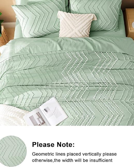 Litanika King Size Comforter Set with Sheets Sage Green - 7 Pieces Bed in a Bag King Boho Tufted Complete Bedding Sets with Comforter, Sheets, Pillowcases & Shams