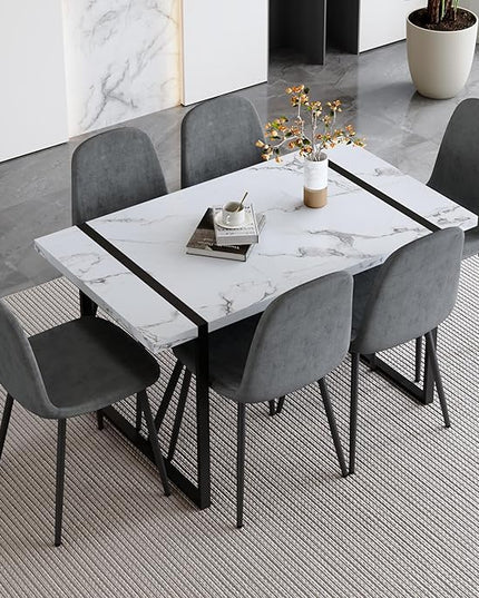 7 Piece Dining Table Set for 6,Modern Rectangle Dining Table and Fabric Dining Chairs 6,Kitchen Table and Chairs for 6,Ideal for Kitchen Dining Room