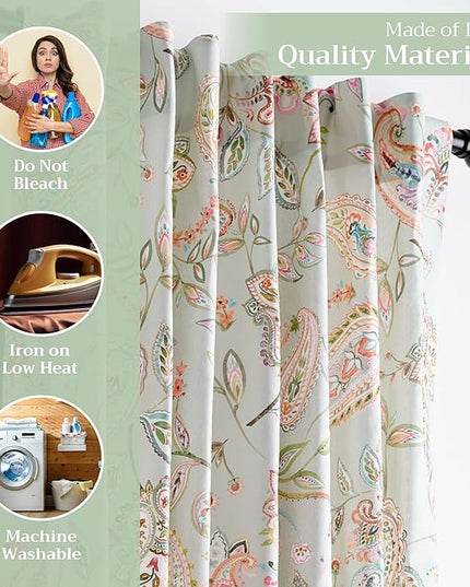 Maison d' Hermine Curtains for Living Room 100% Cotton 84 inch Length Two Panels Light Filtering Curtains for Bedroom Windows with Rod and Loop Pockets Drapes (Ramage Multicolor, 50" W x 84" L)
