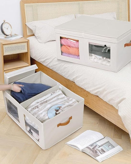 Univivi Large Storage Boxes with Lids, Collapsible Foldable Storage Bins for Clothes, [1-Pack] Fabric Storage Cubes with Handles, Closet Organizers for Home, Bedroom (Beige, 24” x 17” x 12")