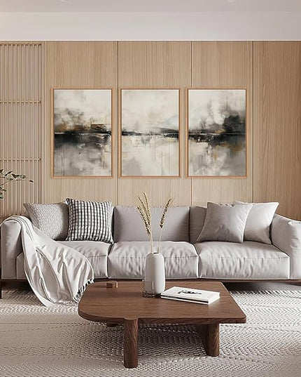 HOURIA Large Abstract Neutral Beige & Black Framed Canvas Wall Art Set,Modern Minimalist Brown Wall Decor,Textured Gray Tan Illustrations Artwork for Living Room, Bedroom, Farmhouse- 24"x36"x3