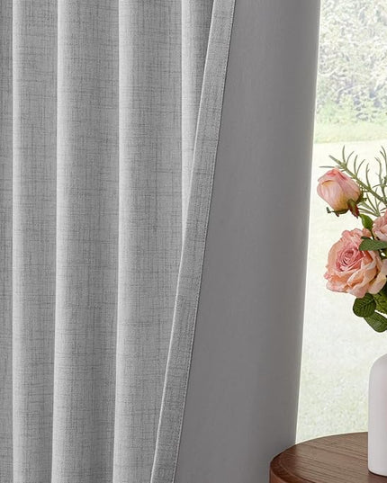 INOVADAY 100% Blackout Curtains for Bedroom, Black Out Curtains 84 Inch Long, Clip Rings Linen Blackout Drapes, Thermal Insulated Room Darkening for Living Room, 2 Panels - Grey,W50xL84