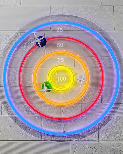 Dartboard Neon Sign for Wall Decor - Stylish LED Light & Playable Dartboard Combo with 10 Suction Cup Darts for Game Rooms, Bars, Man Caves, Home Theaters