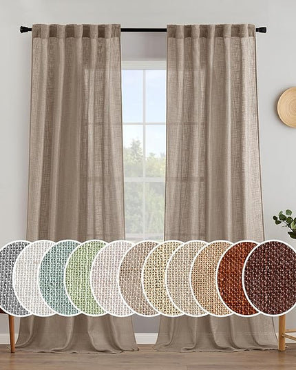 MIULEE Taupe Linen Curtains 90 Inch Length 2 Panels for Bedroom Living Room, Soft Thick Linen Textured Window Drapes Semi Sheer Light Filtering Back Tab Rod Pocket Burlap Look Decor, W37xL90