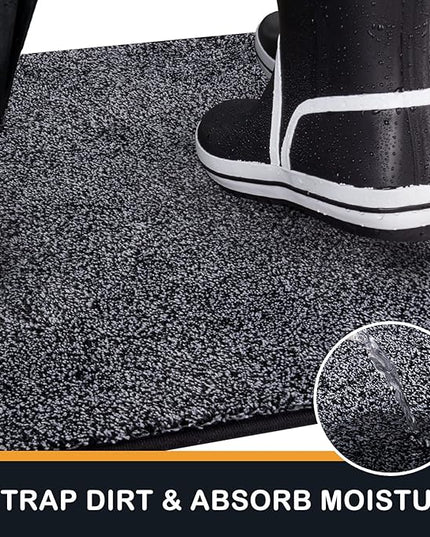 PURRUGS Dirt Trapping Door Mat 34" x 59", Non-Slip Machine Washable Entry Rug, Shoe Scraper, Dog Doormat, Super Absorbent Welcome Mat for Front & Back Door, Muddy Shoes & Paws, Bluish Grey-Black