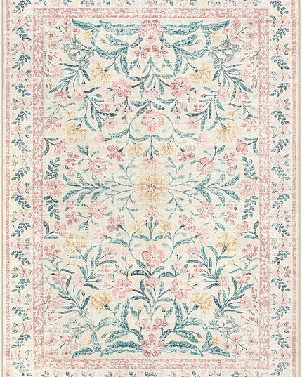 Wonnitar Pink Rugs for Bedroom Girls, 5x7 Washable Rug for Nursery Decor, Boho Soft Floral Carpet Non Slip, Indoor Ultra-Thin Floor Carpet for Baby Kids Room Living Room Dorm