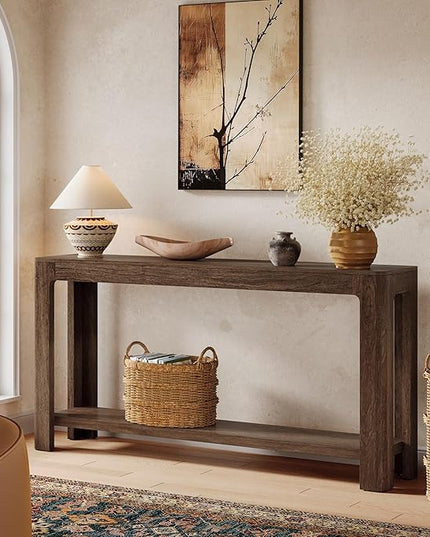 Tribesigns 63 Inch Entryway Console Table, 2-Tier Farmhouse Narrow Sofa Table Behind Couch, Accent Entrance Console Furniture for Entryway, Foyer, Hallway, Dark Brown