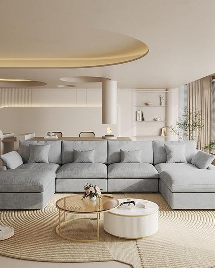 Cloud Couch Modular Sectional Sofa, 156" U Shaped Couch, Oversized Down Filled Convertible Wide Seater with 2 Ottomans for Living Room Set, Covers Washable&Replaceable,Grey