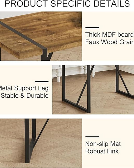 Kitchen Table Chairs Set of 4, Modern 55'' Dark Wood Dining Table and Fabric Dining Chairs Set of 4,Dining Table Set for 4,Ideal for Kitchen Dining Room
