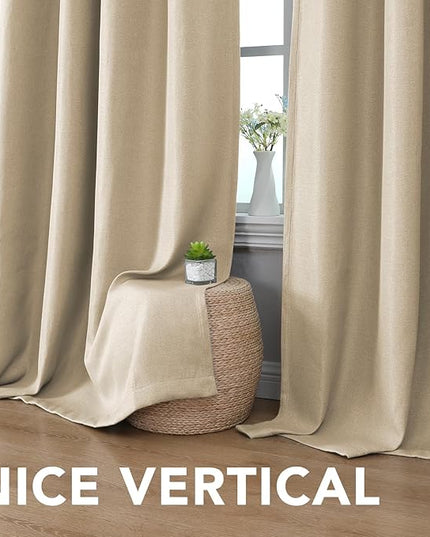 H.VERSAILTEX Room Darkening Linen Curtain for Bedroom/Living Room Extra Wide Blackout Curtains 100 x 96 Inches for Patio Glass Door, Primitive Textured Thick Linen Burlap Look Fabric, Heather Beige