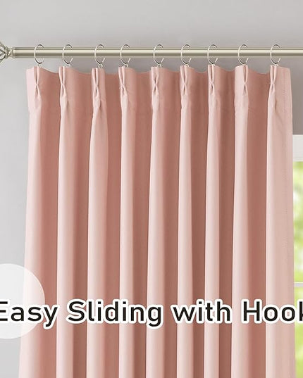 DONREN Baby Pink Pinch Pleated Blackout Curtains with Hooks - 72 inch Length Room Darkening Thermal Insulated Window Curtain Drapes for Living Room Bedroom Set of 2 Panels 40" Wx72 L