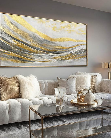 Abstract Wall Decor Modern Canvas Poster Gold Foil Wood Wall Art 24"x48" Pictures for Bedroom Wall Posters for Dining Room Area