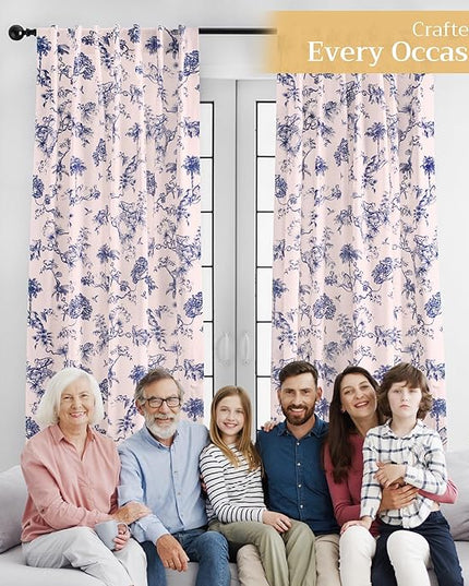 Maison d' Hermine Curtains for Living Room 100% Cotton 108 inch Length One Panel Light Filtering Toile Curtains for Bedroom Windows with Rod and Loop Pockets Drapes (Bonobo Blue, 50" W x 108" L)