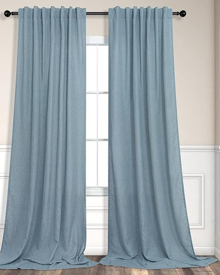 Extra Long Curtains for Living Room Patio Sliding Glass Door 120 Inch Length Linen Sheer Light Filter Curtains & Drapes for Villa Cottage Country House Back Tab Pocket 12 Feet 12ft 52x120 Stone Blue
