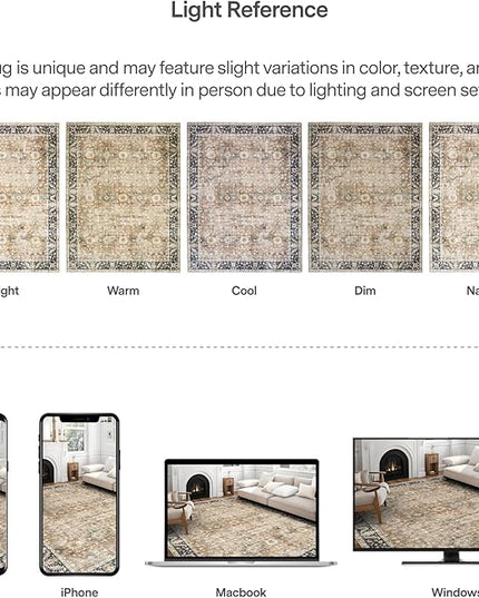 ReaLife Rugs Machine Washable Area Rug Runner - Living Room Bedroom Bathroom Kitchen Entryway - Padded Low Pile Stain Resistant Premium - Boho Farmhouse Vintage - BEV - Beige Tan Brown 2'6" x 6'