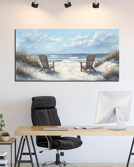 Ouzzlie Landscape Wall Art Coastal Wall Decor Light Blue Picture Art Print Beach Canvas Large Artwork for Living Room Bedroom Office 29" x 59"