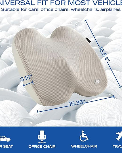 Skechers Seat Cushion, Ergonomic Memory Foam Cushion for Long Sitting Hours on Office & Home Chair, Car Seat Cushion for Sciatica, Coccyx Cushion,Beige