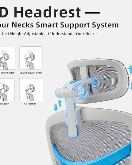 Ergonomic Home Office Desk Chair with Massage Lumbar Support，4D Headrest & 5D Armrests, Reclining Big and Tall 400LBS Mesh Chair with Footrest，Adjustable Back High and Seat Depth(Gray)