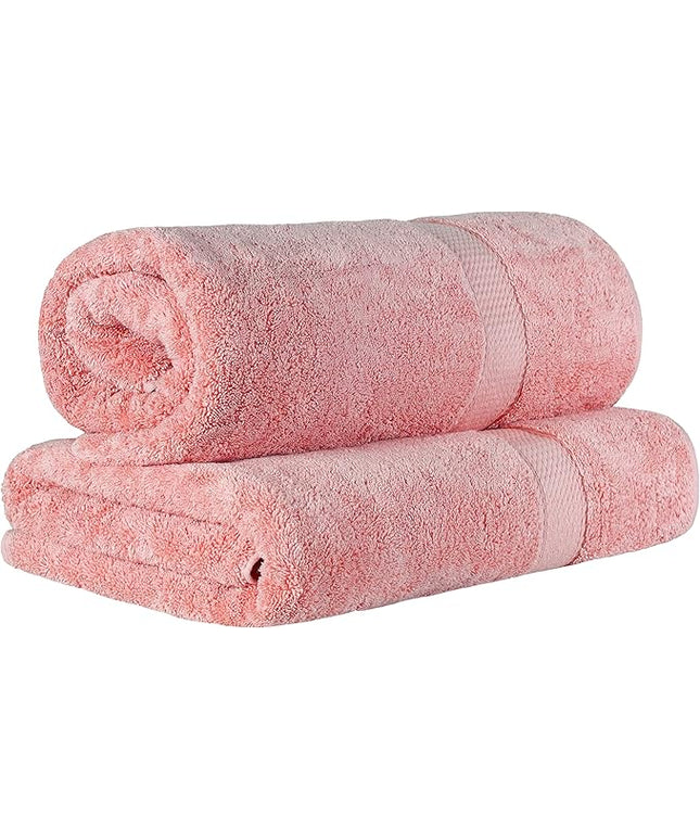 Superior Egyptian Cotton Pile Bath Sheet Set of 2, Ultra Soft Luxury Towels, Thick Plush Essentials, Absorbent Heavyweight, Guest Bath, Hotel, Spa, Home Bathroom, Shower Basics, Tea Rose