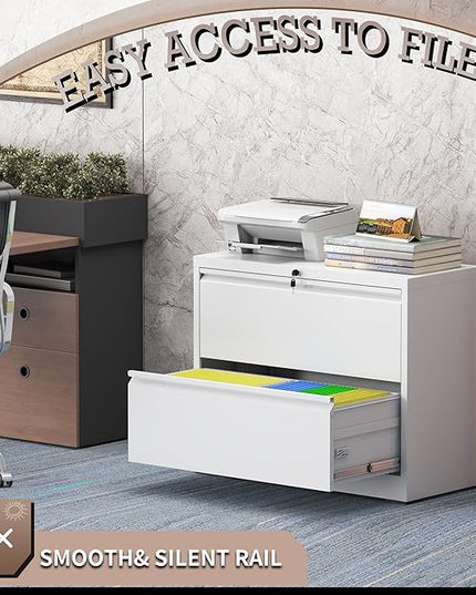 2 Drawer Lateral File Cabinet with Lock, File Cabinet, Metal Lateral Filing Cabinets for Home Office, File Storage Cabinet for Legal/Letter/A4 Documents, Assembly Required (White, 35'W)