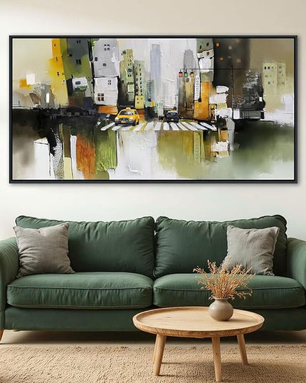 HGUAOA Abstract Canvas Wall Art for Living Room - Modern Wall Art for Office & Bedroom - Yellow City Wall Pictures for Above Bed Decor - Large Canvas Artwork for Home Decor 24×48IN