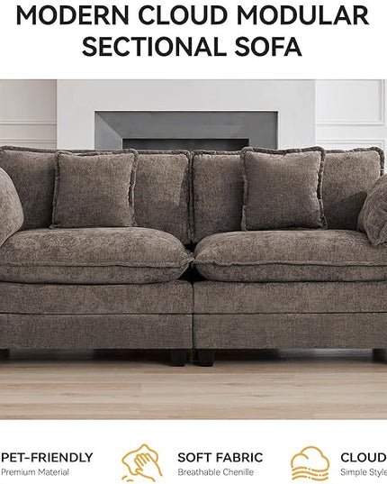 76'' Cloud Deep Seat Loveseat, Upholstered Chenille Modular 2-Seats Sectional Sofa Couch, Modern Comfy Settee Loveseat for Living Room Set, Small Apartment, Brown