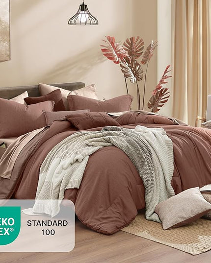 Monbix King Size Comforter Set, Terracotta King Size Bed Set Reversible, King Comforter Set 7 Pieces, Cationic Dyeing Bed in a Bag with Comforter, Sheets, Pillowcases & Shams