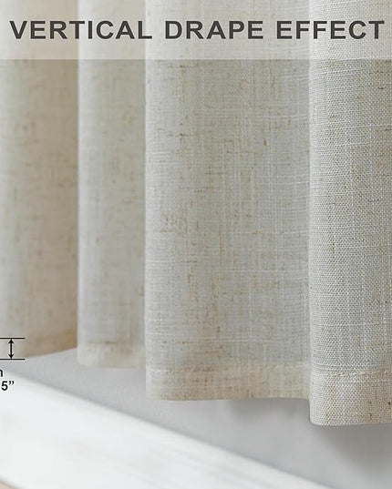 Flax Linen Curtains 38 Inch Width for Kitchen Farmhouse 2 Panels Back Tab Pocket Light Reducing Semi Sheer Tan Beige Curtains for Bathroom Window Door Entryway Cottage Decor Wide 38x45 Inch Length