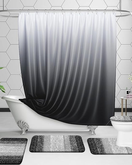OLANLY Bathroom Rug Set 2 Piece, Soft Absorbent Microfiber Bath Rug Set, Non-Slip, Machine Wash Dry, Plush Shaggy Bath Mats for Bathroom (30"x20"+24"x16", Black)