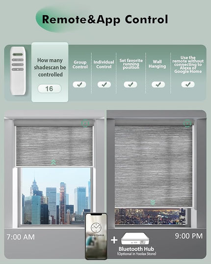 Yoolax Motorized Blinds with Remote, Light Filtering Remote Shades for Windows, Automatic Roller Shades Cordless Electric Blinds for Bedroom Living Room Office, Custom Size (Jacquard Gray)