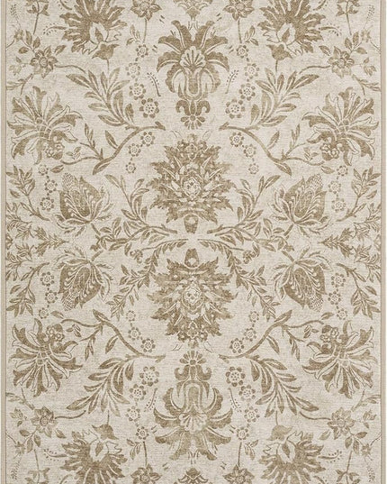 jinchan Torino 2x3 Washable Rugs for Entryway, Vintage-Inspired Floral Neutral Design Non-Slip Low-Pile Doormat, Ultra-Thin Indoor Traditional Accent Carpet for Entrance Bathroom Bedroom, Taupe
